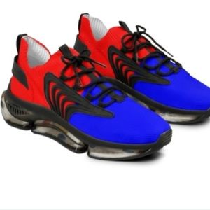 Blue and red sneakers with black outline